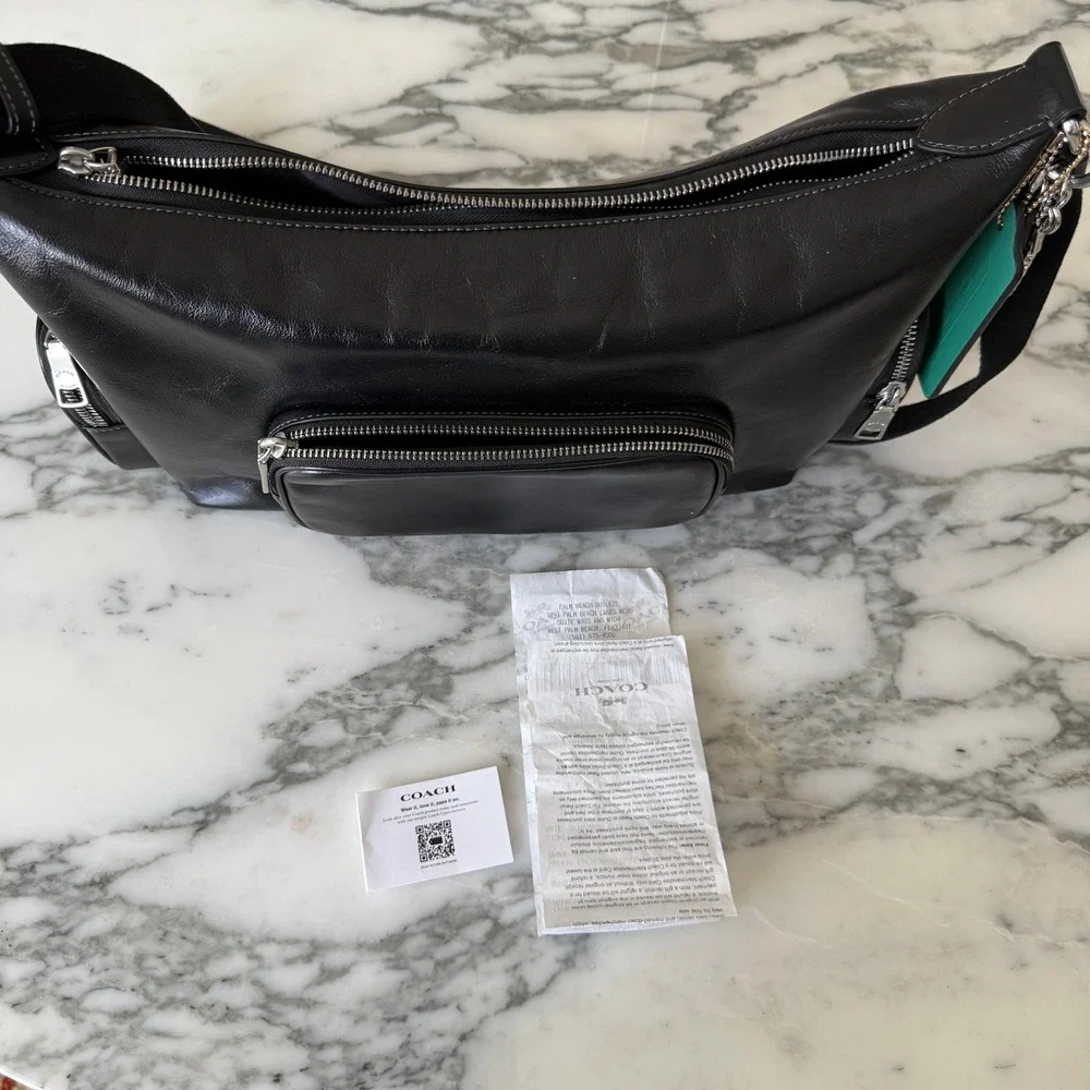 Coach Finn Crossbody Bag CDY58 Pockets And Charms Silver Shiny Black